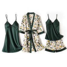 Load image into Gallery viewer, Silky Lace Lounge Pajama Set - Green - 4pcs / XXL