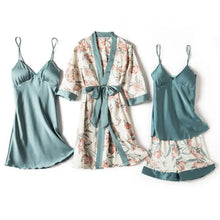 Load image into Gallery viewer, Silky Lace Lounge Pajama Set - Lake Green - 4pcs / XXL
