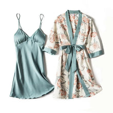 Load image into Gallery viewer, Silky Lace Lounge Pajama Set - Lake Green - A- 2pcs / XXL