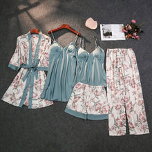 Load image into Gallery viewer, Silky Lace Lounge Pajama Set - Lake Green - A- 5pcs / XXL