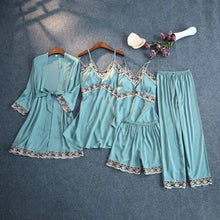 Load image into Gallery viewer, Silky Lace Lounge Pajama Set - Light Green - B- 5pc / XL