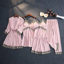 Load image into Gallery viewer, Silky Lace Lounge Pajama Set - Pink - B - 5pc / XXL