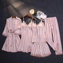 Load image into Gallery viewer, Silky Lace Lounge Pajama Set - Pink - C - 5pc / XL