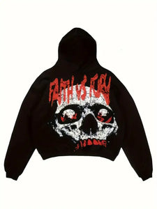 Skull Letter Print Hoodie Casual Womens Long Sleeve
