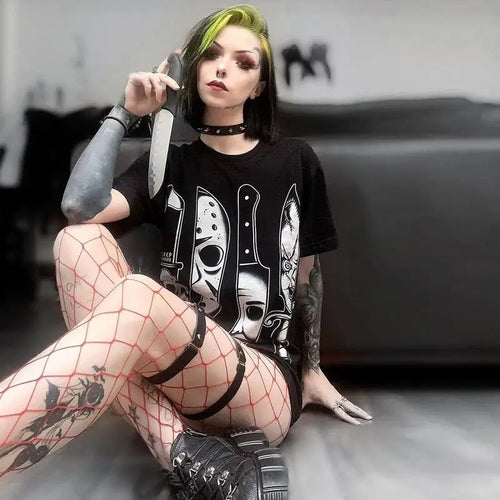 Skull Print Black Gothic T-shirt