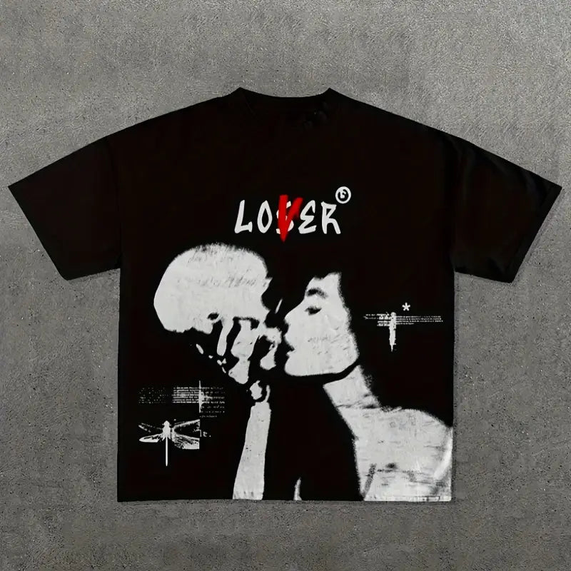 Skull Print Crew Neck Tee - Black / S(4) - customized
