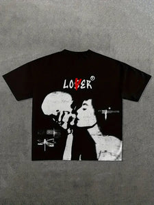 Skull Print Crew Neck Tee - customized