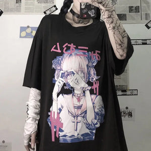 Sky Blue Anime Oversize Streetwear Tee - 1 / M