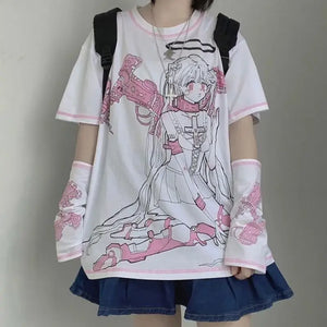 Sky Blue Anime Oversize Streetwear Tee - 11 / XL