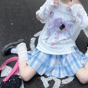 Sky Blue Anime Oversize Streetwear Tee - 12 / S