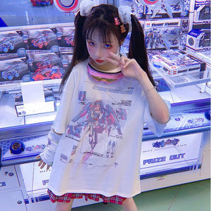 Sky Blue Anime Oversize Streetwear Tee - 13 / M