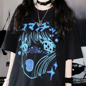 Sky Blue Anime Oversize Streetwear Tee - 3 / S