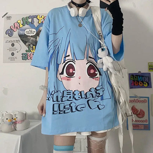 Sky Blue Anime Oversize Streetwear Tee