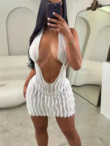 Slayr Deep V Neck Halter Bodycon Dress for Women