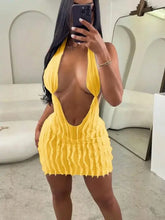 Load image into Gallery viewer, Slayr Deep V Neck Halter Bodycon Dress for Women - Yellow