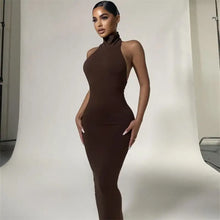 Load image into Gallery viewer, Sleeveless Backless Halter Bodycon Dress - Brown / L