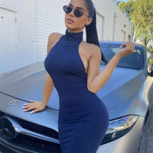 Load image into Gallery viewer, Sleeveless Backless Halter Bodycon Dress - Deep Blue / S