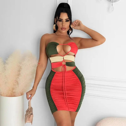 Sleeveless Backless Hollow Up Ruched Bodycon Dress