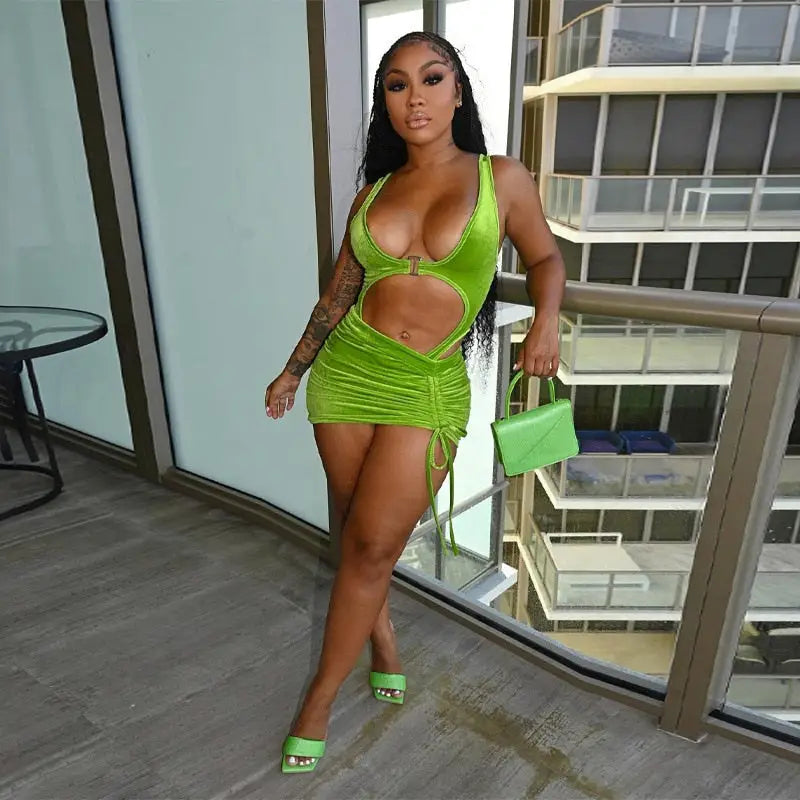 Sleeveless Backless Patchwork Bodysuit Two-Piece Set