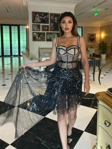Sleeveless Diamond Sequined Top & Mini Skirt