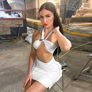 Sleeveless Hollow Out Crop Top and Mini Skirt