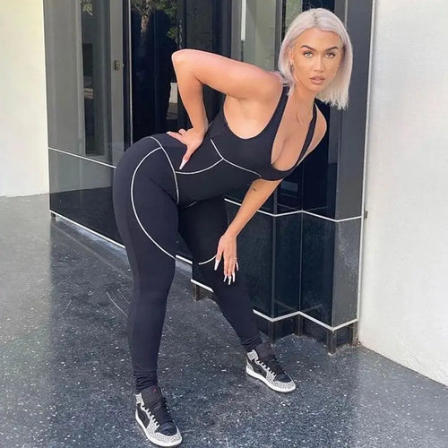 Sleeveless Low Cut Back Hollow Out Slim Jumpsuit
