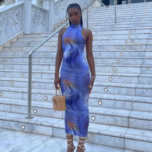 Load image into Gallery viewer, Sleeveless Printed Bodycon Slim Pencil Dress - Deep Blue / S