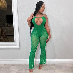 Sleeveless See Through Hollow Out Bodycon Jumpsuit