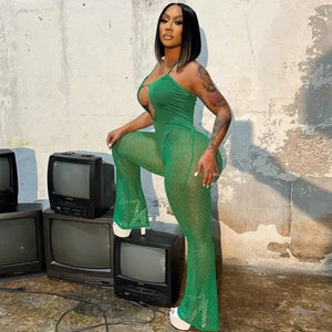 Sleeveless See Through Hollow Out Bodycon Jumpsuit