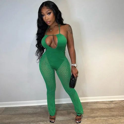 Sleeveless See Through Hollow Out Bodycon Jumpsuit