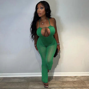 Sleeveless See Through Hollow Out Bodycon Jumpsuit