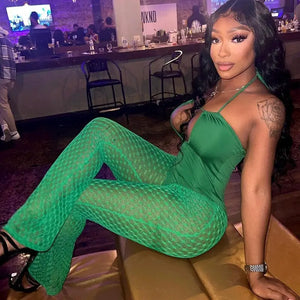 Sleeveless See Through Hollow Out Bodycon Jumpsuit