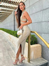 Load image into Gallery viewer, Sleeveless V Neck Cutout Bodycon Midi Dress