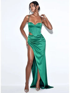 Sling Crop Top & Draped Long Skirt Set