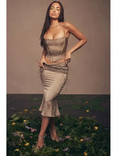 Load image into Gallery viewer, Sling Halter Crop Top &amp; Lace Up Midi Skirt