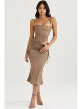 Load image into Gallery viewer, Sling Halter Crop Top &amp; Lace Up Midi Skirt