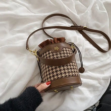 Load image into Gallery viewer, Small Bucket PU Leather Crossbody Bag - Brown houndstooth