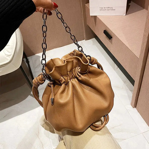 Small PU Leather Bucket Crossbody Handbag