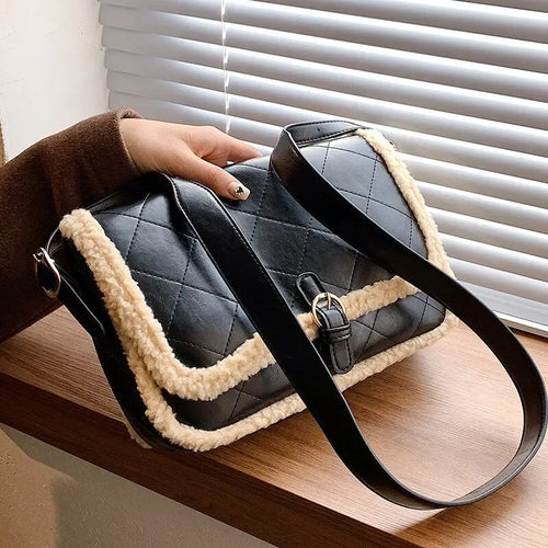 Small Quilted Leather Plush Flap Shoulder Underarm Bag