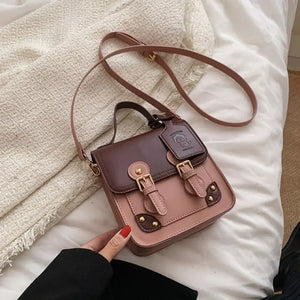 Small Retro PU Leather Crossbody Bag - Pink