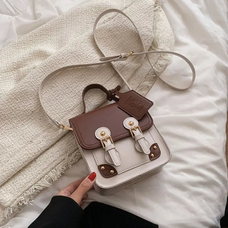 Small Retro PU Leather Crossbody Bag - white