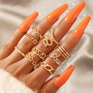 Snake Adjustable Bague Ring Set - c