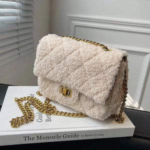 Soft Faux Fur Flap Crossbody Bag