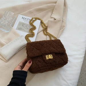 Soft Faux Fur Flap Crossbody Bag - Coffee