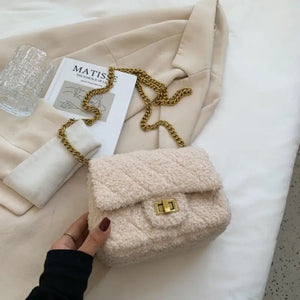 Soft Faux Fur Flap Crossbody Bag - Khaki