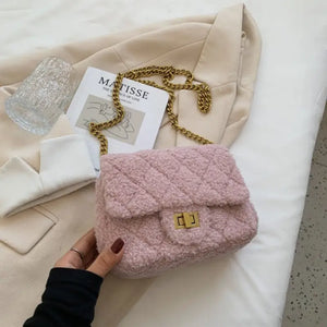 Soft Faux Fur Flap Crossbody Bag - Pink