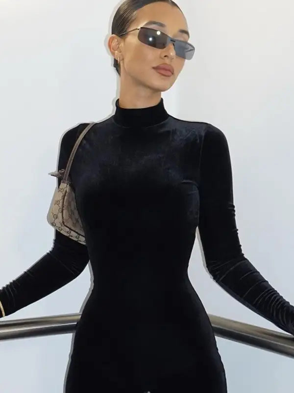 Solid Bodycon Club Long Sleeve Jumper - Black / S
