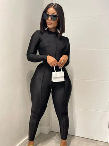 Solid Bodycon Long Sleeve O Neck Casual Playsuit