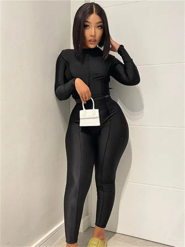 Solid Bodycon Long Sleeve O Neck Casual Playsuit