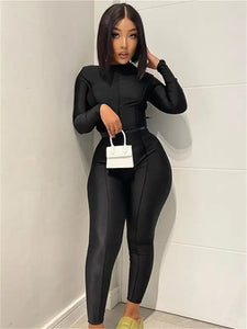 Solid Bodycon Long Sleeve O Neck Casual Playsuit